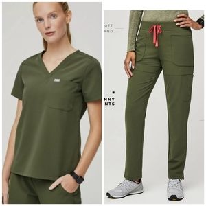 Figs Dark Olive small set Catarina Top Nepal pants